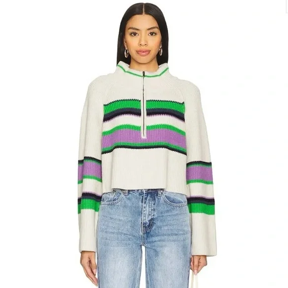 Free People Greta Stripe Half-Zip Mock Neck Sweater Size Large NWT - Picture 14 of 15